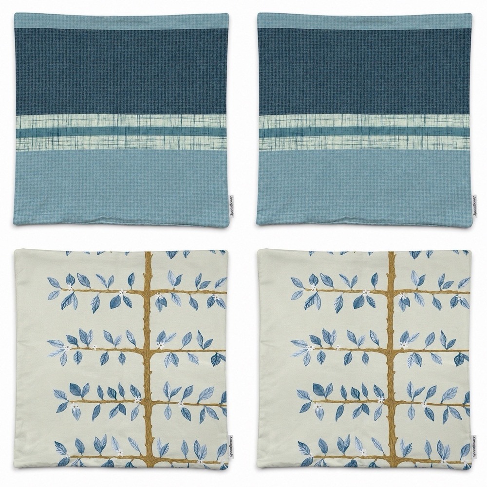 Spoonflower Outdoor Pillow Covers Set Of 4 20x20 Blue Coastal Cottage Botanical